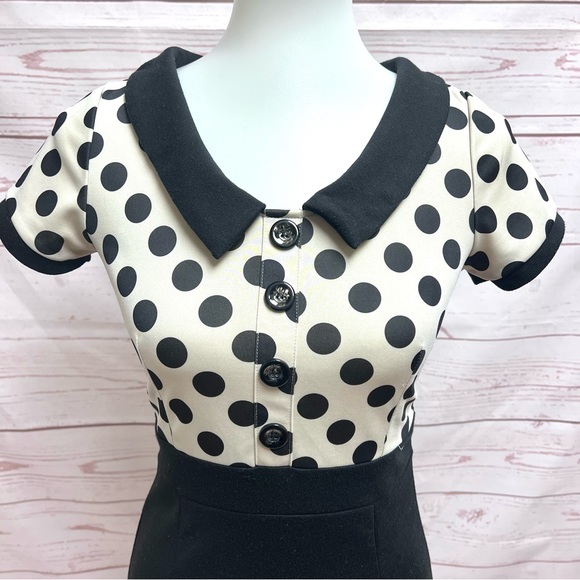 Miusol Retro Polka Dot Peter Pan Collar Colorblock Wiggle Dress - Picture 6 of 9